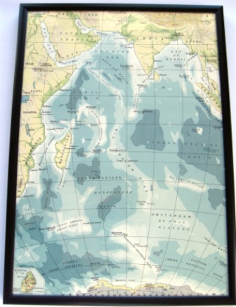 A vintage 1950's map featuring the Indian Ocean.